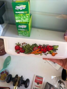 Glasbake White Ceramic Vegetable-Print Serving Dish